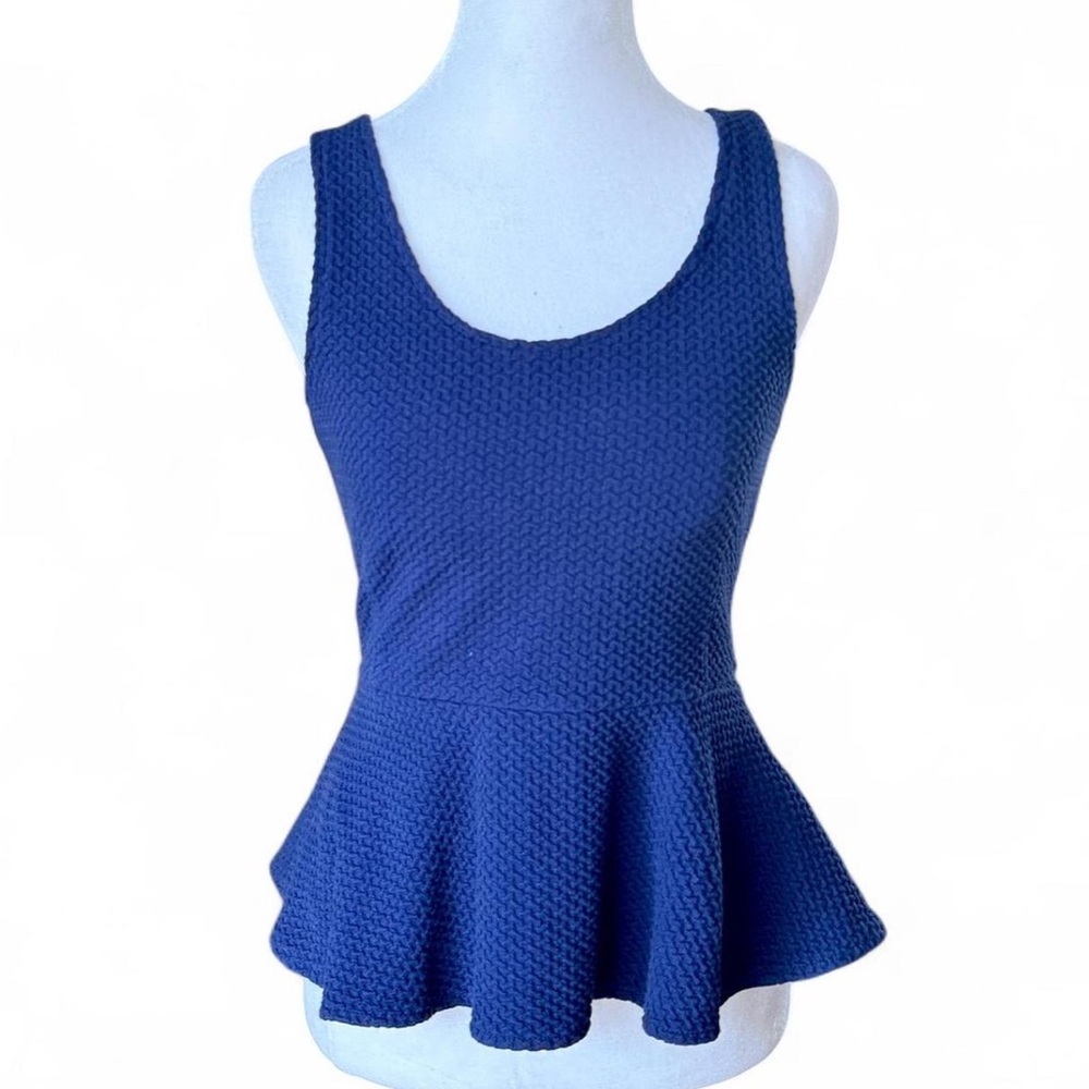 Ganni Textured Blue Peplum Tank Top
